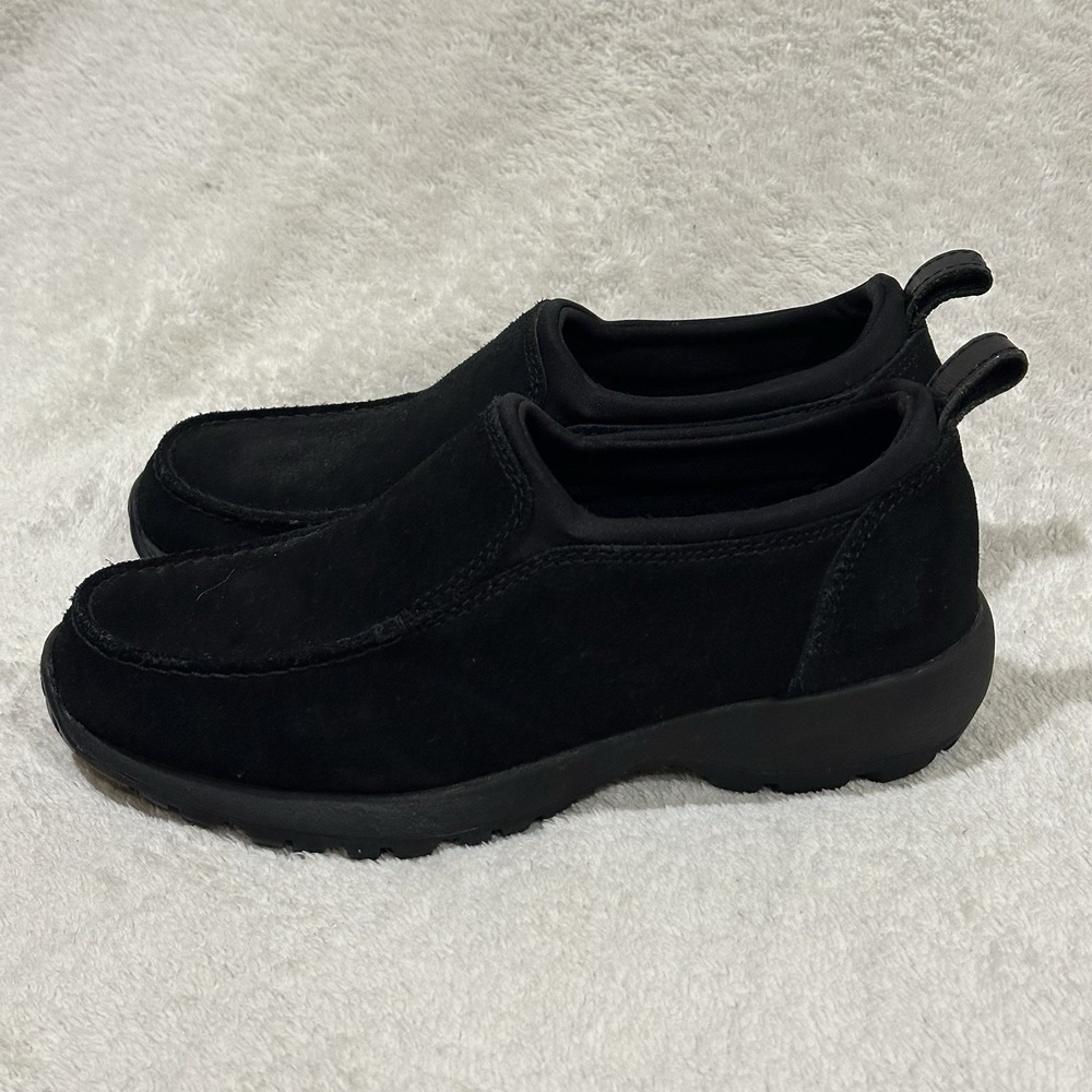Lands' End Womens 8 D Black Suede Slip-On Comfortable Walking Shoes 86520 Loafer